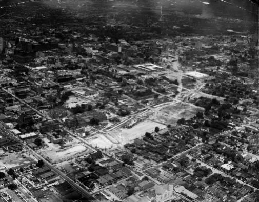 Historical photo from demolition ahead of the Downtown Connector in Atlanta, GA that carved through historic urban Black neighborhoods.